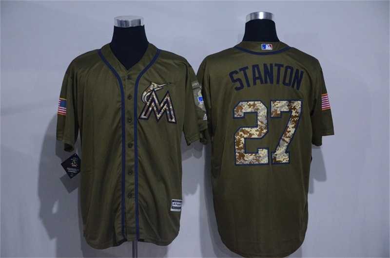 Miami Marlins #27 Giancarlo Stanton Green Salute to Service Stitched Baseball Jersey