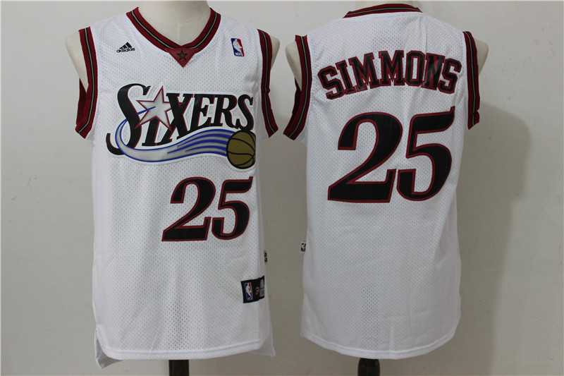 Philadelphia 76ers #25 Simmons White Swingman Throwback Stitched NBA Jersey