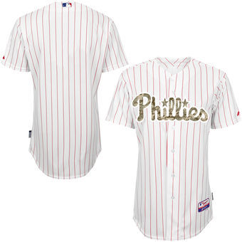 Philadelphia Phillies Customized White (Red Pinstripe) Camo Cool Base Stitched Baseball Jersey