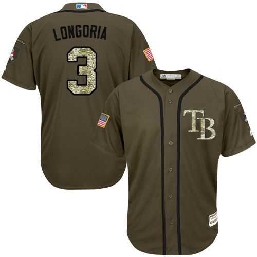 Tampa Bay Rays #3 Evan Longoria Green Salute to Service Stitched Baseball Jersey Jiasu