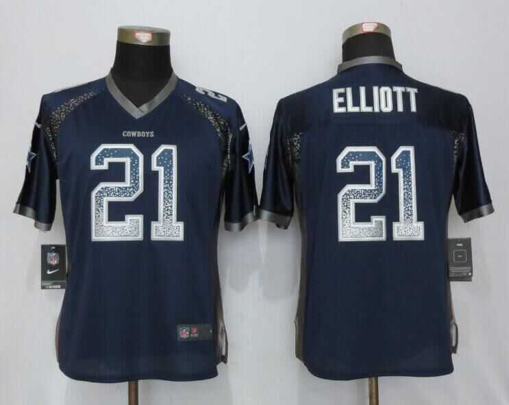 Women Nike Dallas Cowboys #21 Elliott Drift Fashion Blue Stitched Elite Jersey