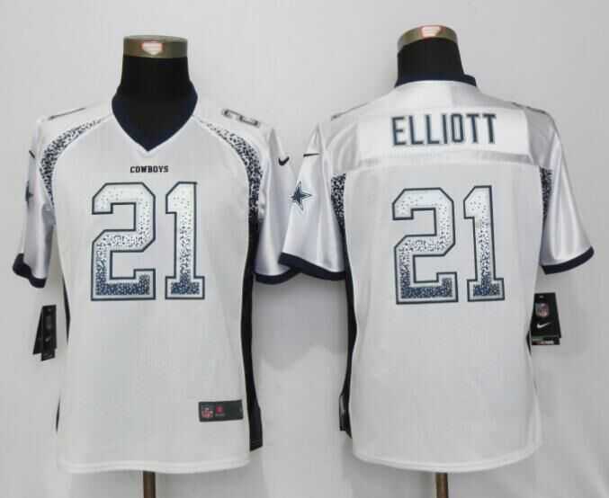 Women Nike Dallas Cowboys #21 Elliott Drift Fashion White Stitched Elite Jersey