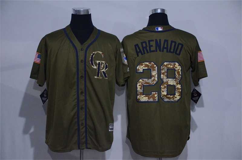 Colorado Rockies #28 Nolan Arenado Green Salute to Service Stitched Baseball Jersey