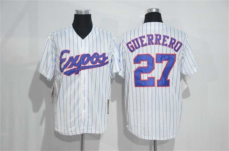 Montreal Expos #27 Vladimir Guerrero Mitchell And Ness White Strip Stitched Jersey