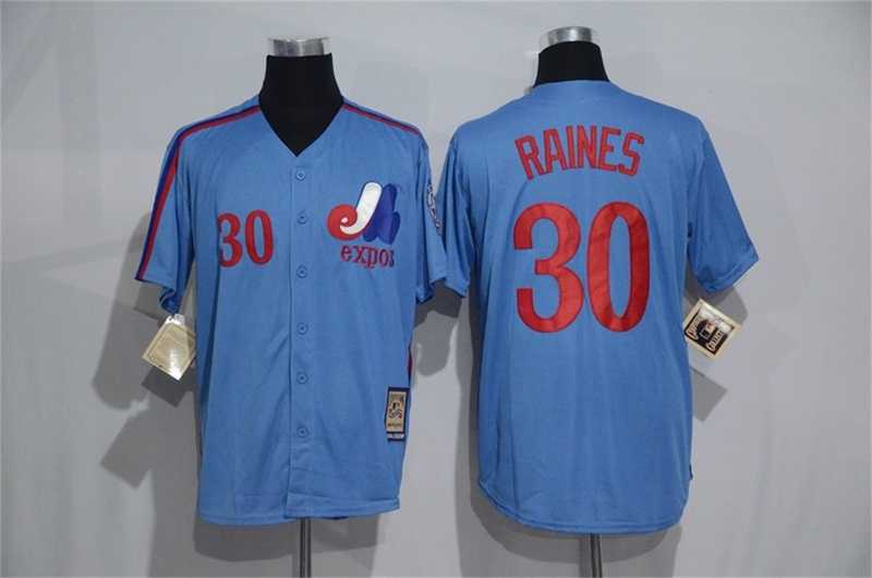 Montreal Expos #30 Raines Mitchell And Ness Blue Stitched Jersey