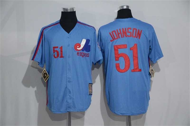 Montreal Expos #51 Johnson Mitchell And Ness Blue Stitched Jersey