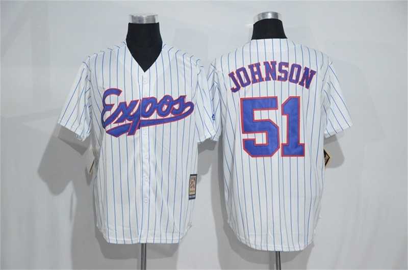 Montreal Expos #51 Johnson Mitchell And Ness White Strip Stitched Jersey