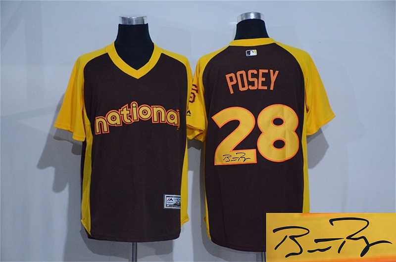 San Francisco Giants #28 Buster Posey Brown 2016 All Star National League Stitched Signature Edition Jersey