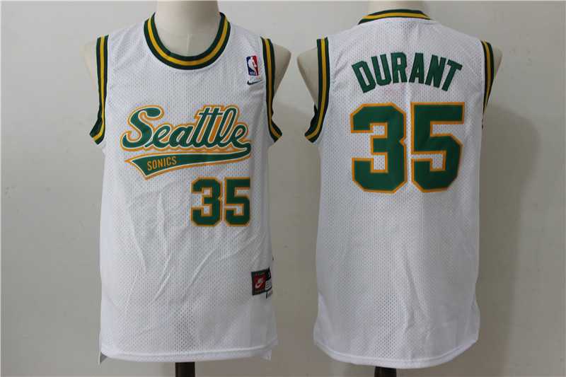 Seattle Supersonics #35 Kevin Durant Throwback White Swingman Stitched Jersey