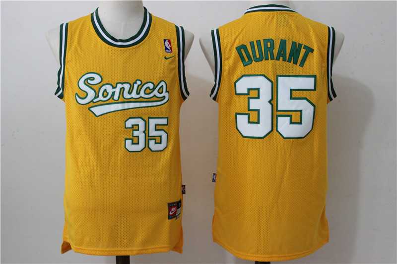 Seattle Supersonics #35 Kevin Durant Throwback Yellow Swingman Stitched Jersey