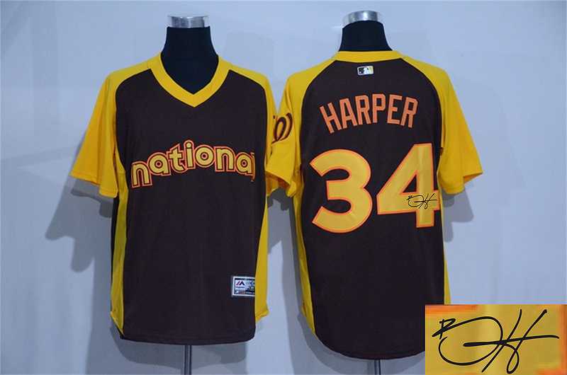 Washington Nationals #34 Bryce Harper Brown 2016 All Star National League Stitched Signature Edition Jersey