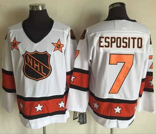 Boston Bruins #7 Phil Esposito White-Orange All Star CCM Throwback Stitched NHL Jersey
