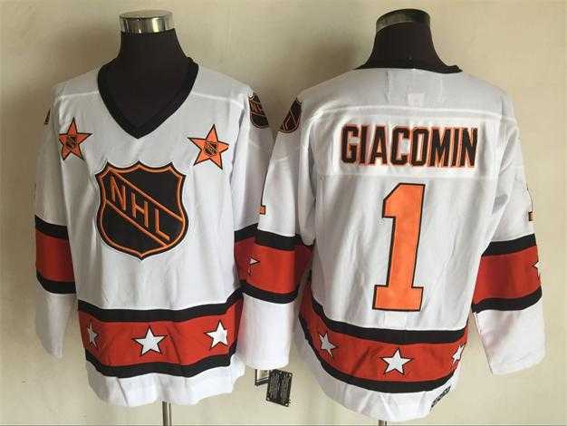 New York Rangers #1 Eddie Giacomin White-Orange All Star CCM Throwback Stitched NHL Jersey