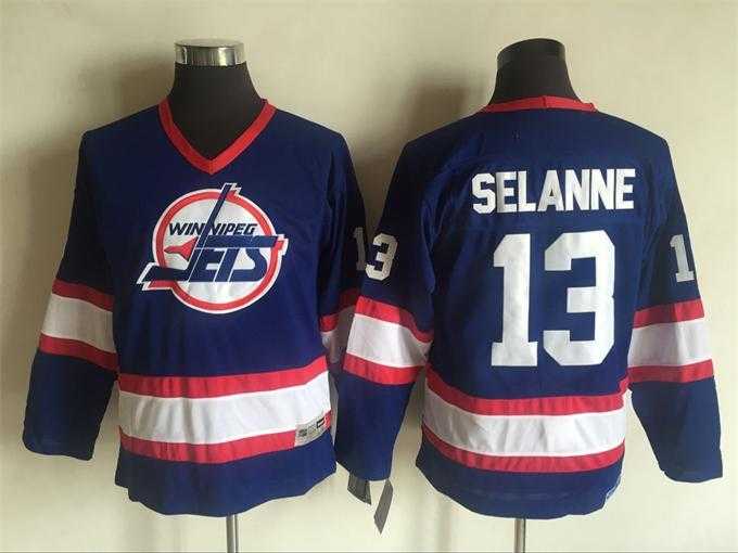 Youth Winnipeg Jets #13 Teemu Selanne Blue CCM Throwback Stitched NHL Jersey