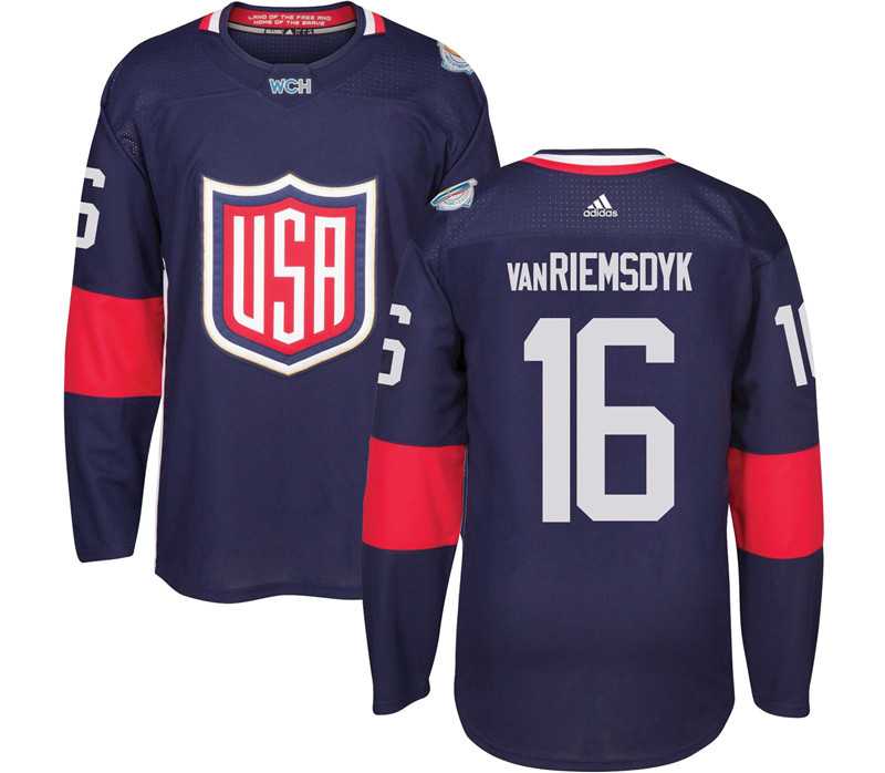 Glued Team USA #16 James van Riemsdyk 2016 World Cup of Hockey Olympics Game Navy Blue Jersey