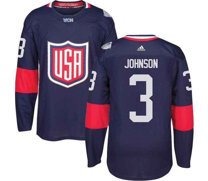 Glued Team USA #3 Jack Johnson 2016 World Cup of Hockey Olympics Game Navy Blue Jersey