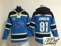 Detroit Lions #81 Calvin Johnson Blue Stitched Signature Edition Hoodie