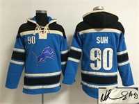 Detroit Lions #90 Ndamukong Suh Blue Stitched Signature Edition Hoodie