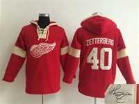 Detroit Red Wings #40 Henrik Zetterberg Red Solid Color Stitched Signature Edition Hoodie