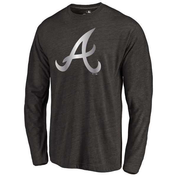 Men's Atlanta Braves Platinum Collection Long Sleeve Tri-Blend T-Shirt LanTian - Black