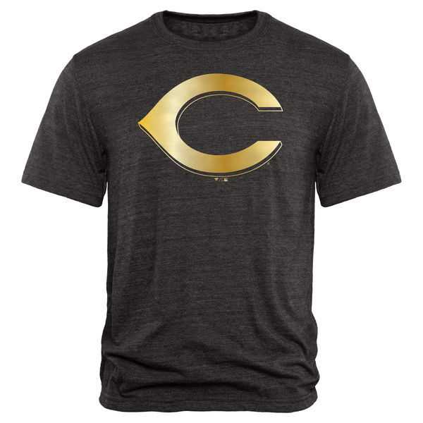 Men's Cincinnati Reds Fanatics Apparel Gold Collection Tri-Blend T-Shirt LanTian - Black