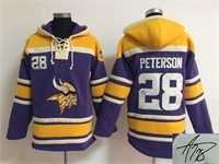 Minnesota Vikings #28 Adrian Peterson Purple Stitched Signature Edition Hoodie