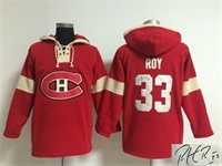 Montreal Canadiens #33 Patrick Roy Red Solid Color Stitched Signature Edition Hoodie