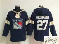 New York Rangers #27 Ryan McDonagh Blue Solid Color Stitched Signature Edition Hoodie