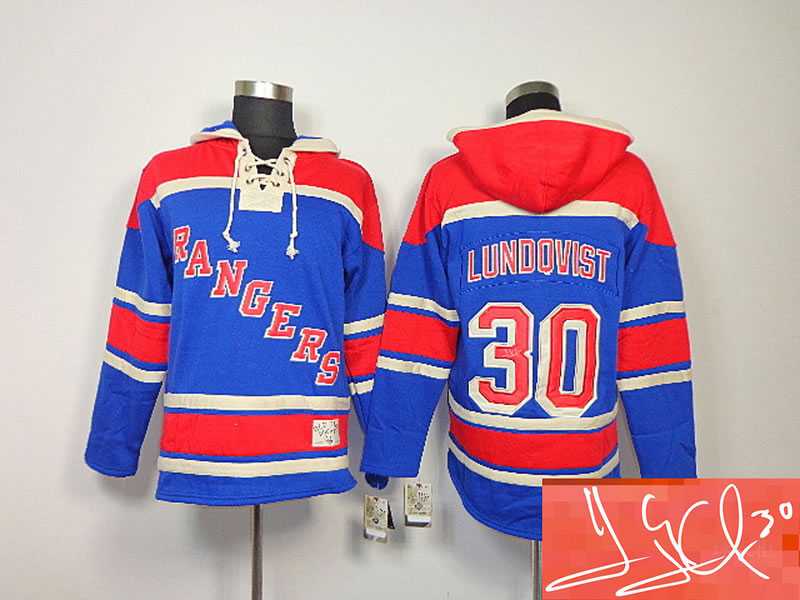 New York Rangers #30 Henrik Lundqvist Light Blue Stitched Signature Edition Hoodie