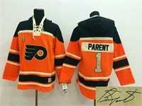 Philadelphia Flyers #1 Bernie Parent Orange Stitched Signature Edition Hoodie