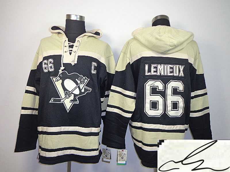 Pittsburgh Penguins #66 Mario Lemieux Black Stitched Signature Edition Hoodie