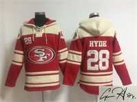 San Francisco 49ers #28 Carlos Hyde Red Stitched Signature Edition Hoodie