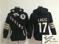 Women Boston Bruins #17 Milan Lucic Black Old Time Hockey Stitched Signature Edition Hoodie