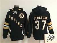 Women Boston Bruins #37 Patrice Bergeron Black Old Time Hockey Stitched Signature Edition Hoodie