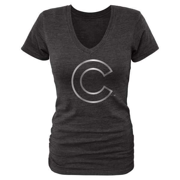 Women Chicago Cubs Fanatics Apparel Platinum Collection Tri-Blend T-Shirt LanTian - Black