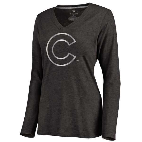 Women Chicago Cubs Platinum Collection Long Sleeve Tri-Blend T-Shirt LanTian - Black