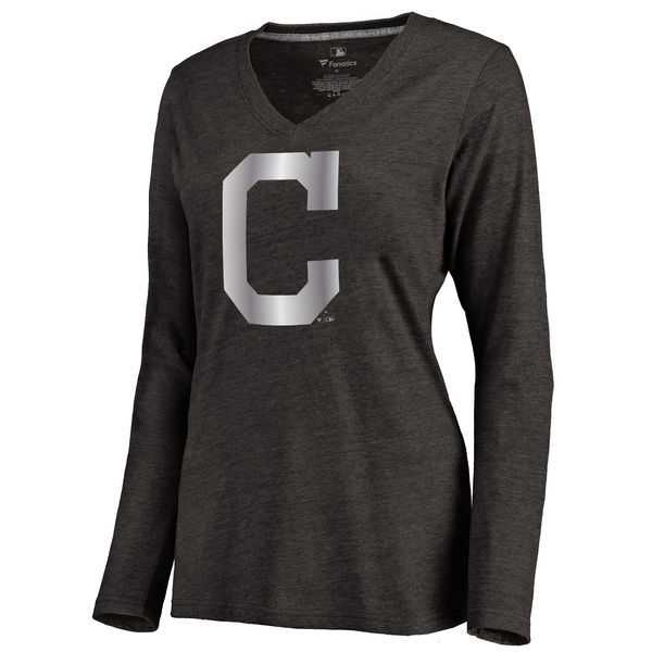 Women Cleveland Indians Platinum Collection Long Sleeve Tri-Blend T-Shirt LanTian - Black