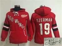 Women Detroit Red Wings #19 Steve Yzerman Red Old Time Hockey Stitched Signature Edition Hoodie