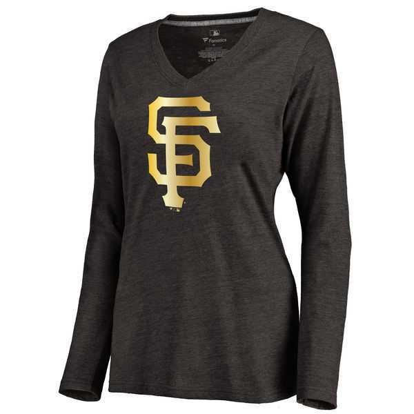 Women San Francisco Giants Gold Collection Long Sleeve Tri-Blend T-Shirt LanTian - Black