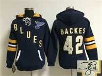Women St. Louis Blues #42 David Backes Blue Old Time Hockey Stitched Signature Edition Hoodie
