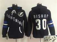 Women Tampa Bay Lightning #30 Ben Bishop Black Old Time Hockey Stitched Signature Edition Hoodie