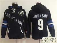 Women Tampa Bay Lightning #9 Tyler Johnson Black Old Time Hockey Stitched Signature Edition Hoodie