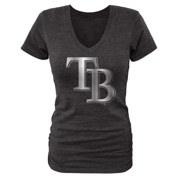 Women Tampa Bay Rays Fanatics Apparel Platinum Collection Tri-Blend T-Shirt LanTian - Black