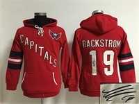 Women Washington Capitals #19 Nicklas Backstrom Red Old Time Hockey Stitched Signature Edition Hoodie