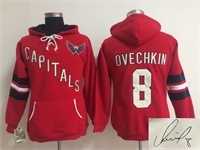 Women Washington Capitals #8 Alex Ovechkin Red Old Time Hockey Stitched Signature Edition Hoodie