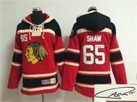 Youth Chicago Blackhawks #65 Andrew Shaw Red Stitched Signature Edition Hoodie