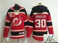 Youth New Jersey Devils #30 Martin Brodeur Red Stitched Signature Edition Hoodie
