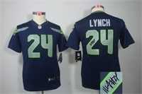 Youth Nike Seattle Seahawks #24 Marshawn Lynch Blue Team Color Stitched Game Signature Edition Jersey