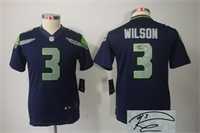 Youth Nike Seattle Seahawks #3 Russell Wilson Blue Team Color Stitched Game Signature Edition Jersey