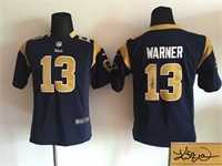 Youth Nike St. Louis Rams #13 Kurt Warner Navy Blue Team Color Stitched Game Signature Edition Jersey